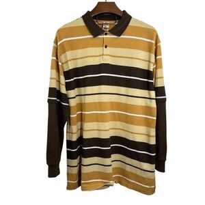 PJ MARKS Y2K Brown Striped Long Sleeve‎ Polo Shirt Vintage Hip Hop 3XL XXXL